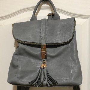 Grey Vegan Leather Tassel Lock Backpack - Super Cute!